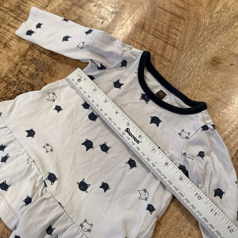 Tea Collection Dress Size 3 6 Months Baby Girls Gray Blue Long Sleeve Cat